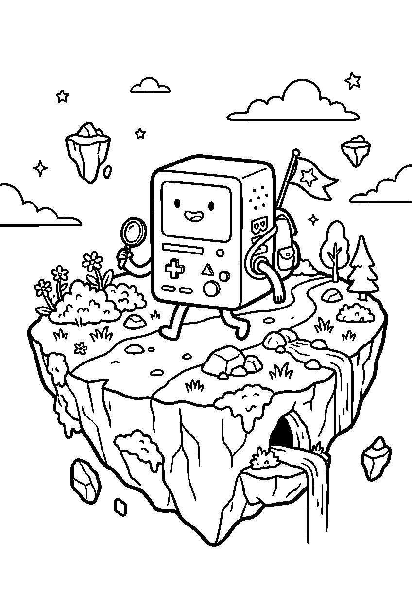 adventure time bmo looking around on floating island line art