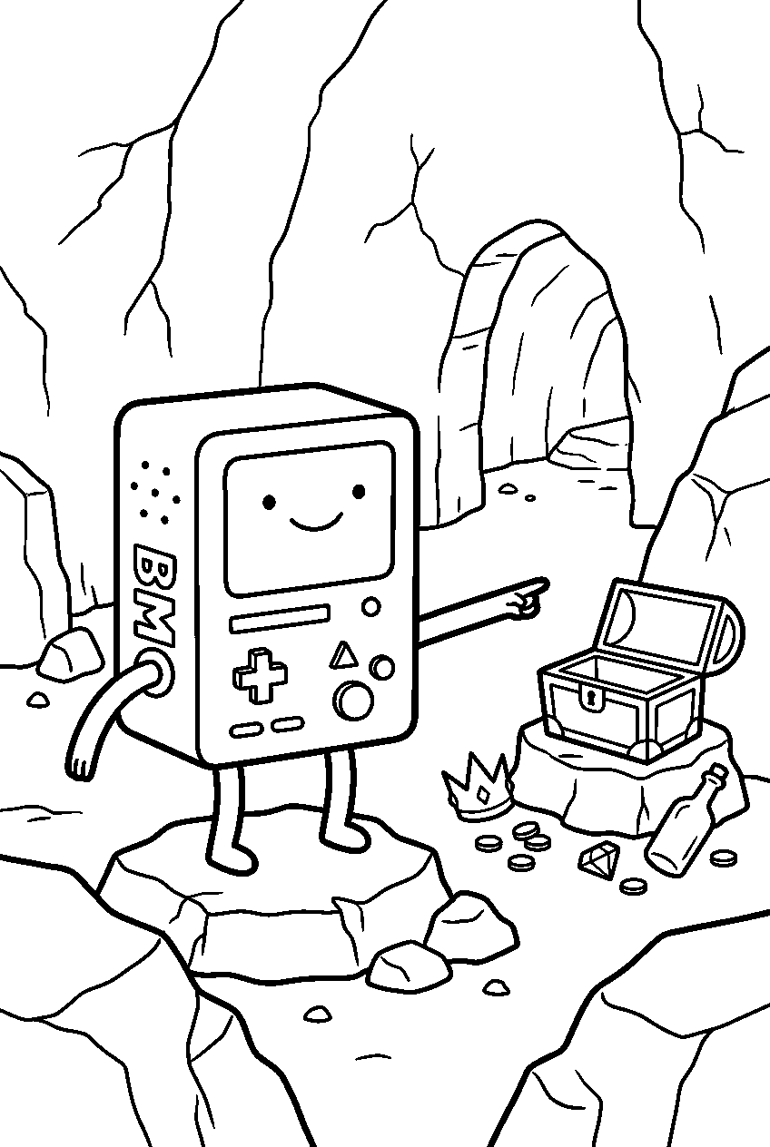 adventure time bmo pointing in treasure cave line art