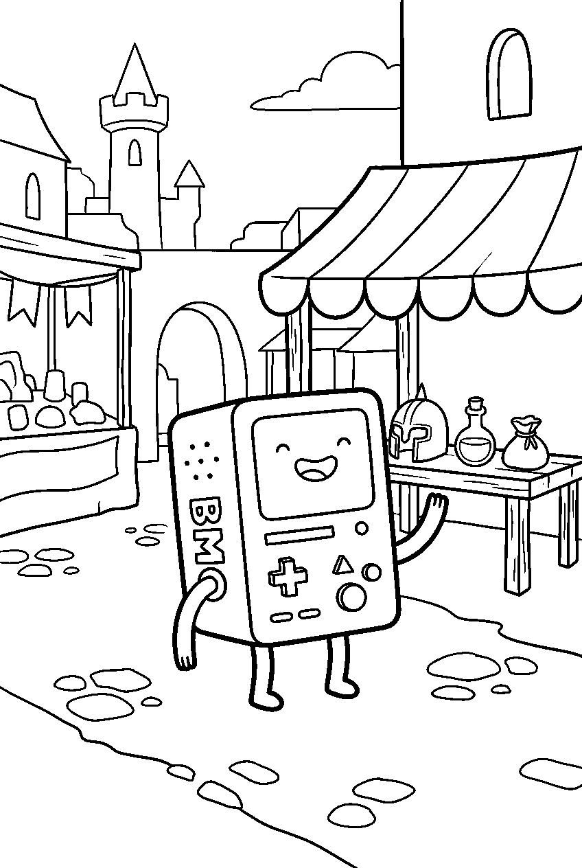 adventure time bmo posing in fantasy marketplace line art