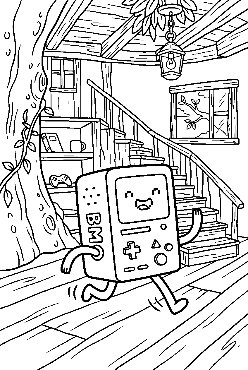 adventure time bmo running in tree house line art