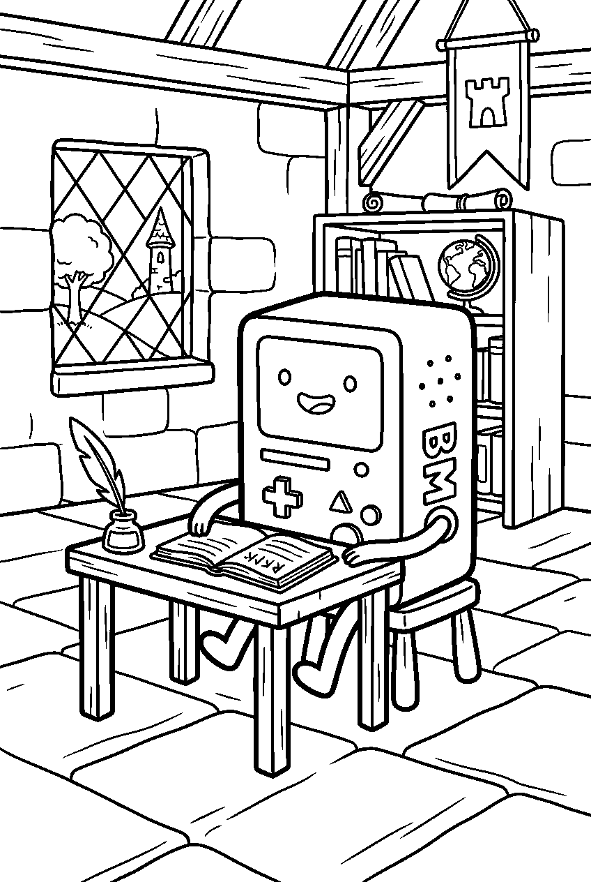 adventure time bmo sitting in fantasy school line art