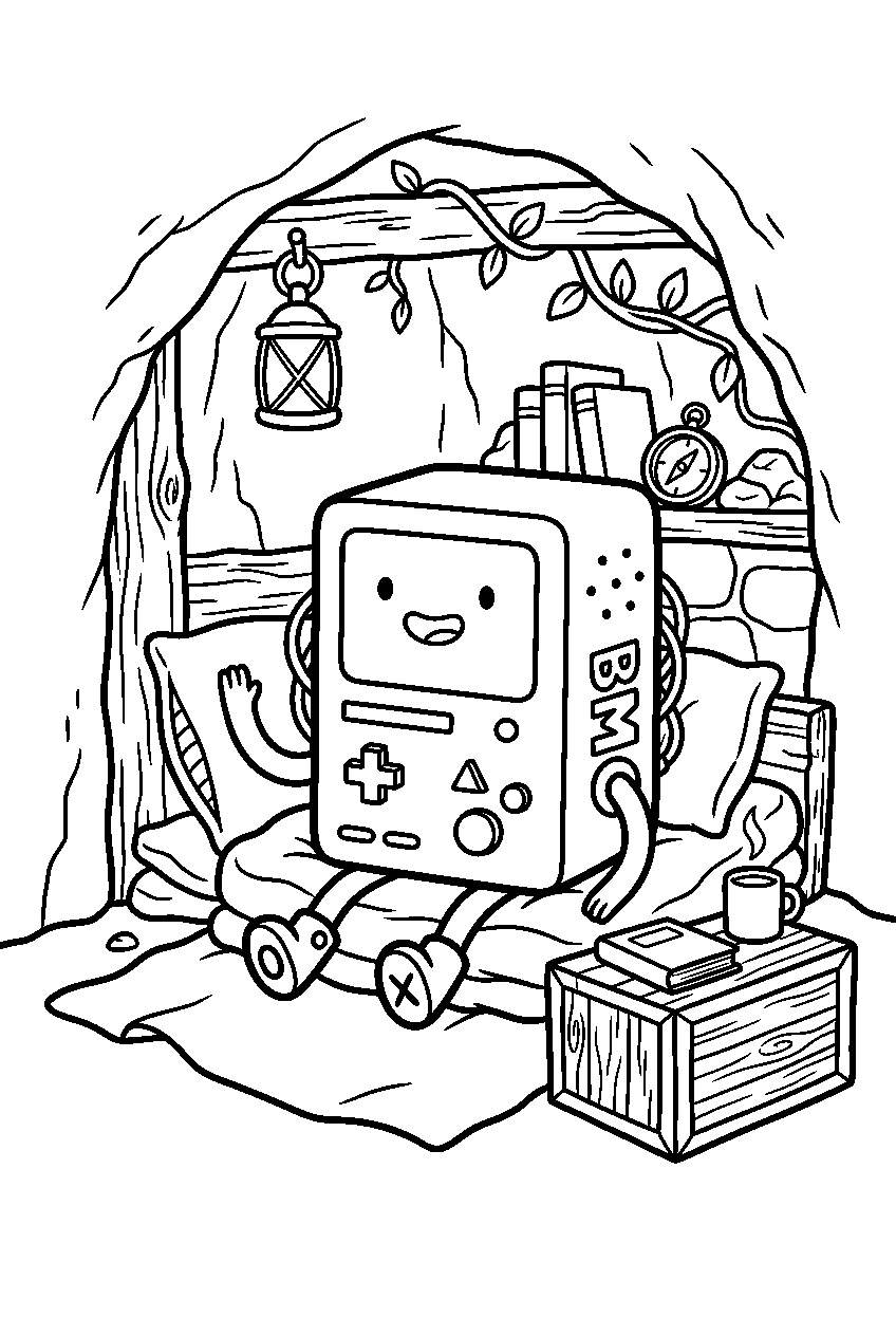 adventure time bmo sitting in secret hideout line art