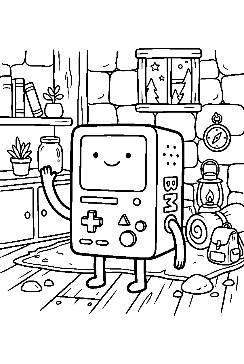 adventure time bmo waving in secret hideout line art