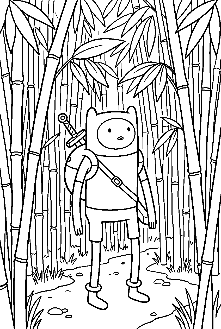 adventure time finn looking around in bamboo grove line art