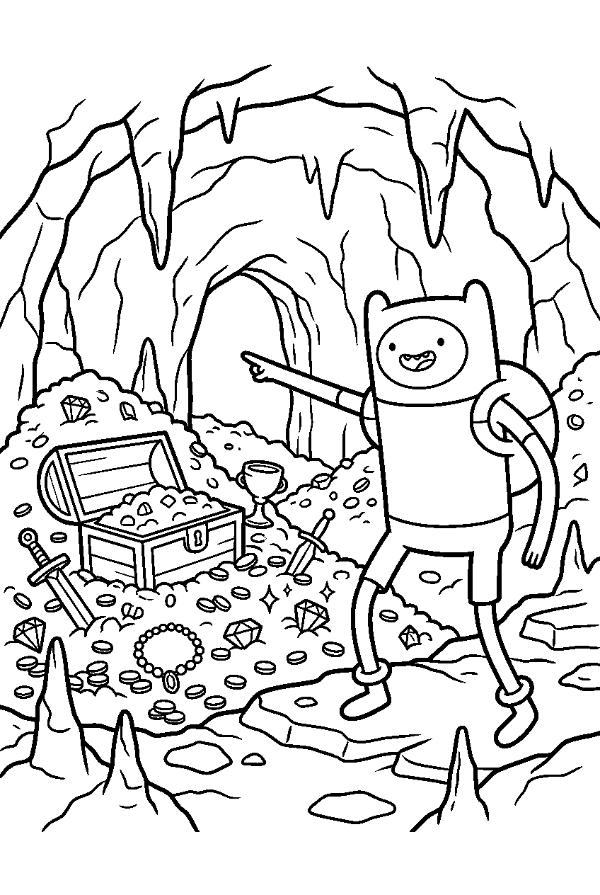 adventure time finn pointing in treasure cave line art