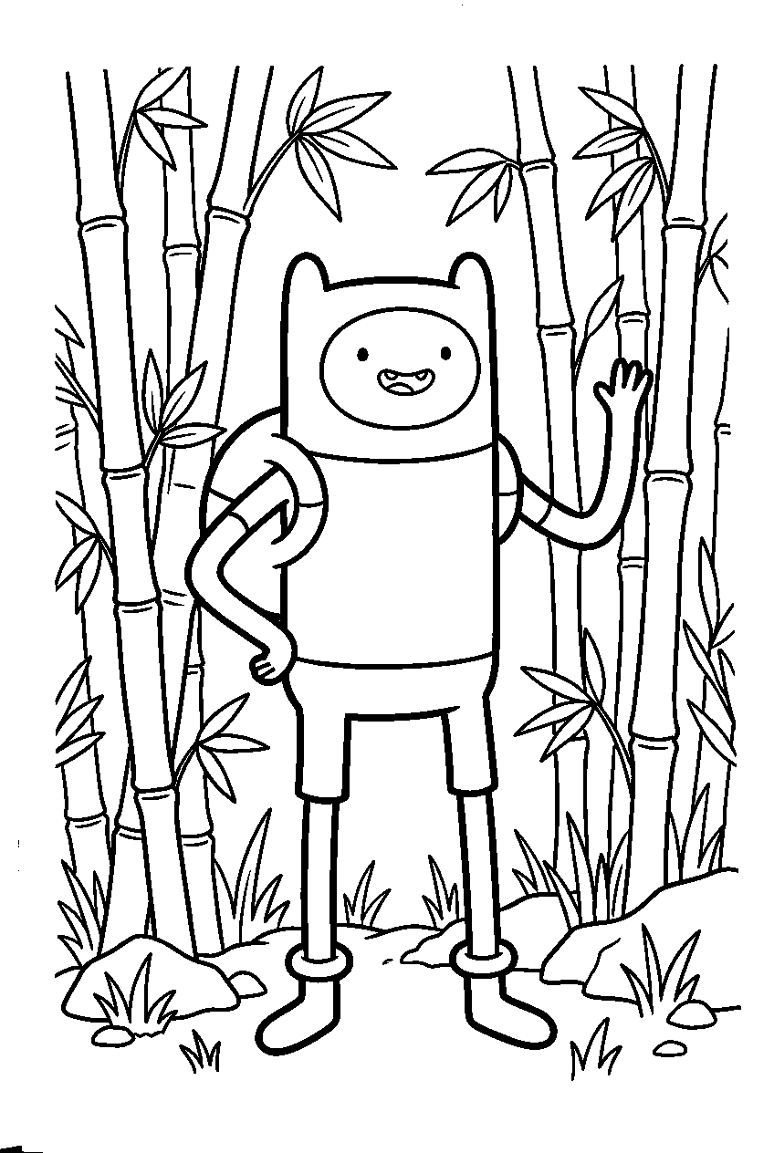 adventure time finn posing in bamboo grove line art