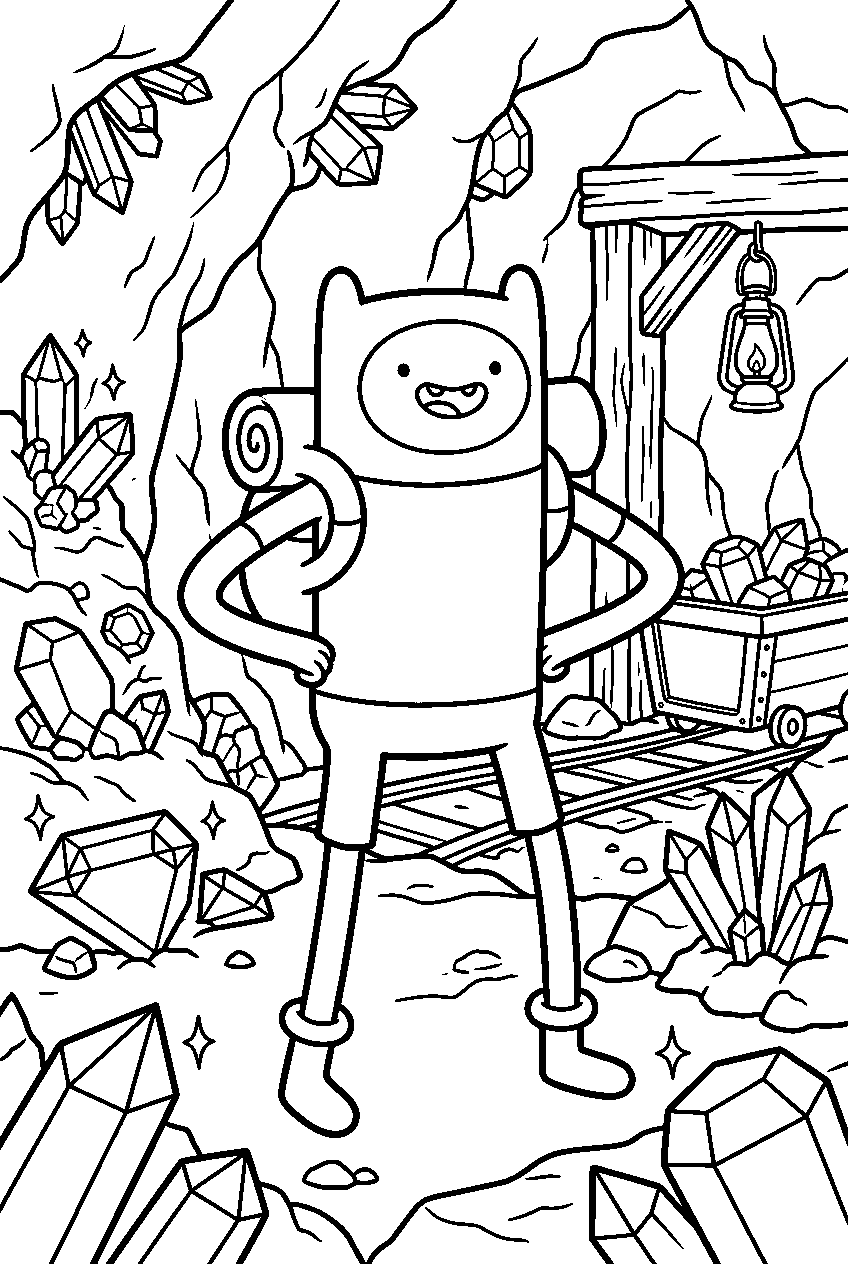 adventure time finn posing in gemstone mine line art