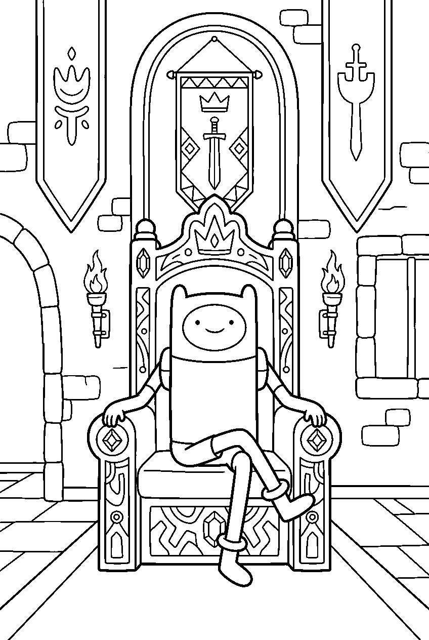 adventure time finn sitting in royal throne room line art