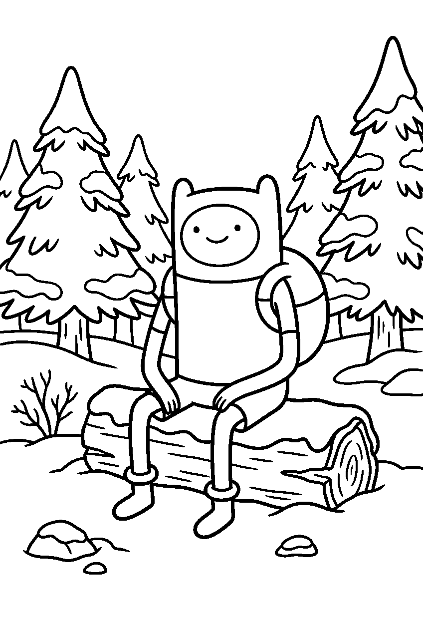 adventure time finn sitting in snowy forest line art