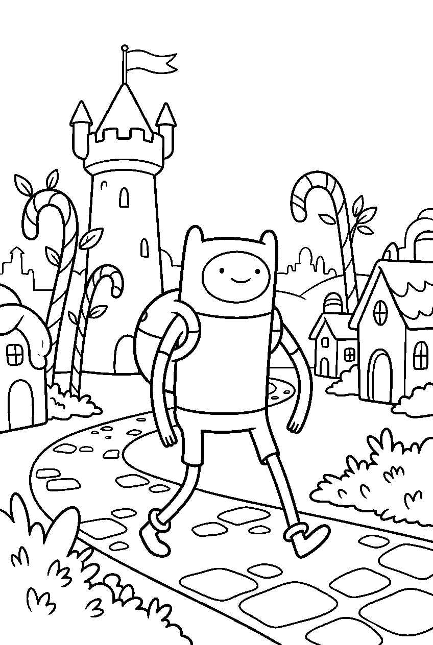 adventure time finn walking in kingdom courtyard line art