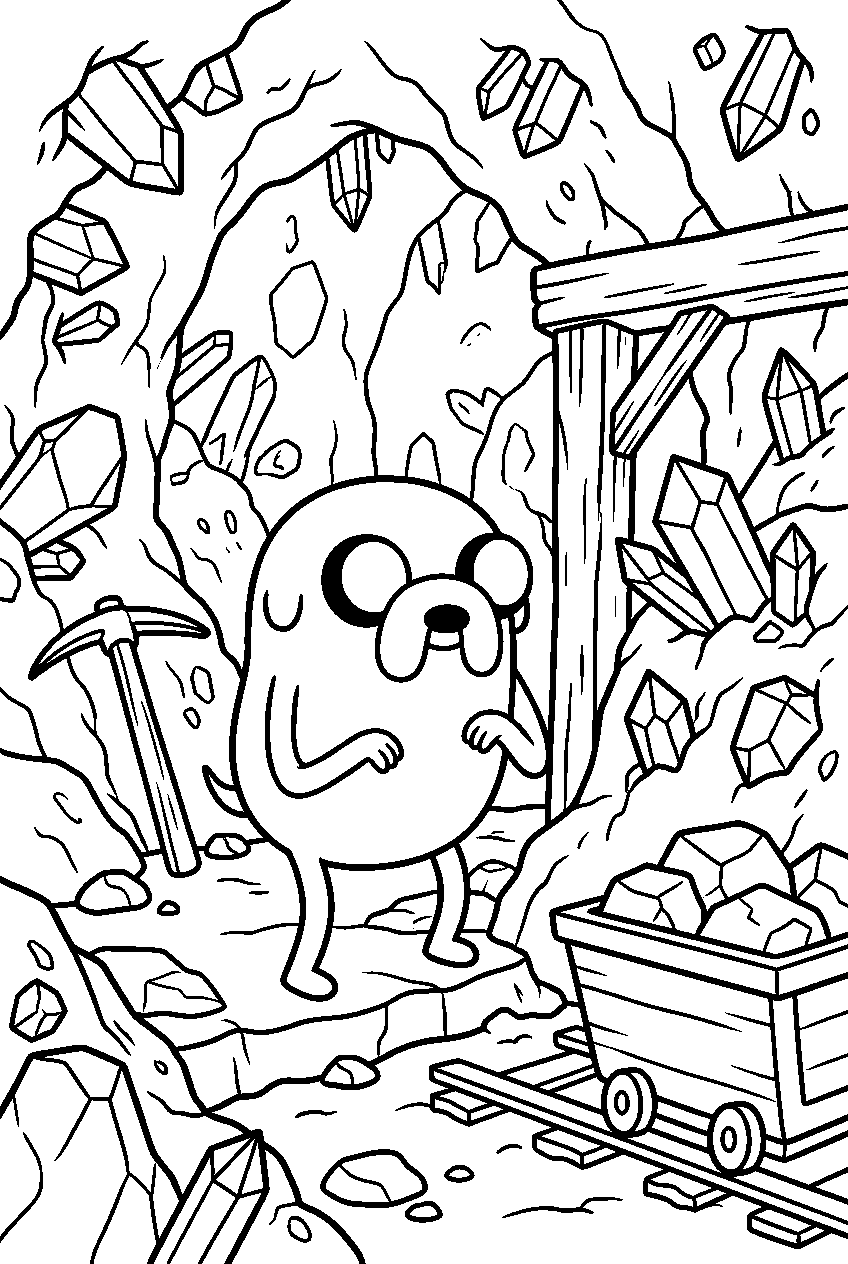 adventure time jake looking around in gemstone mine line art
