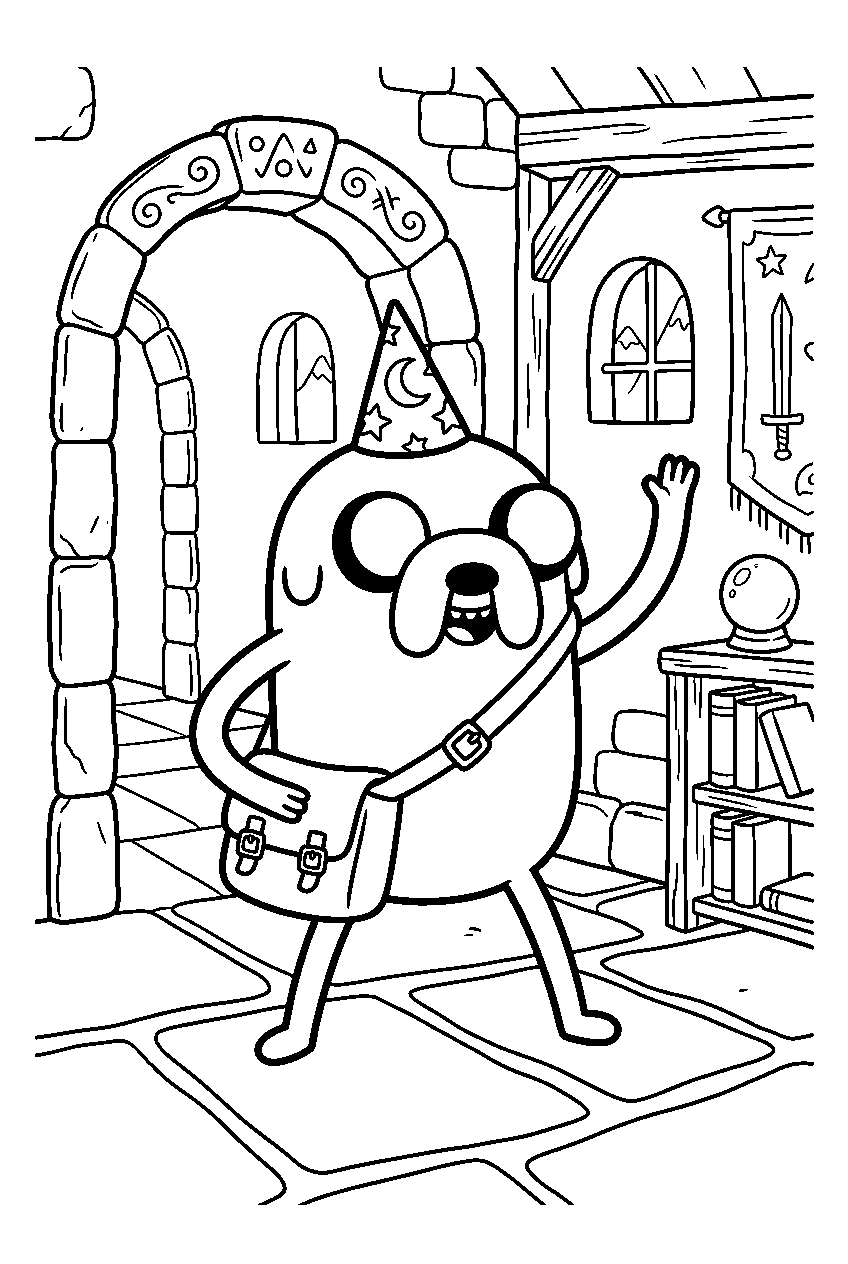 adventure time jake posing in fantasy school line art
