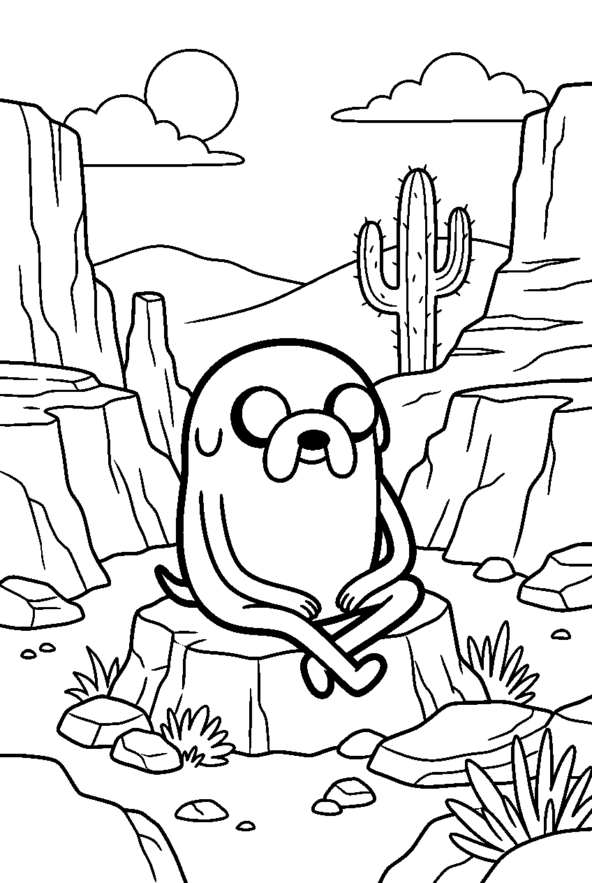 adventure time jake sitting in desert canyon line art