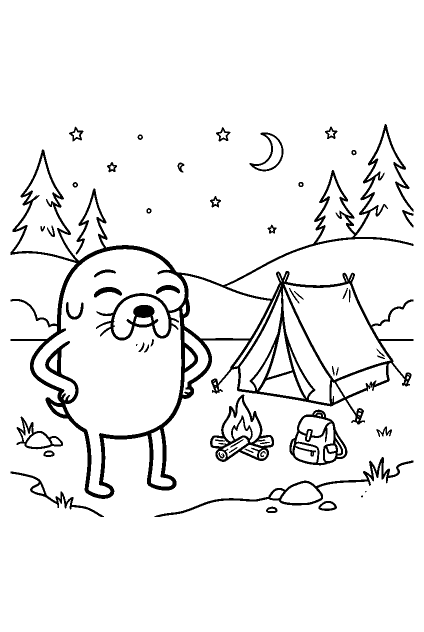 adventure time jake standing in peaceful campsite line art