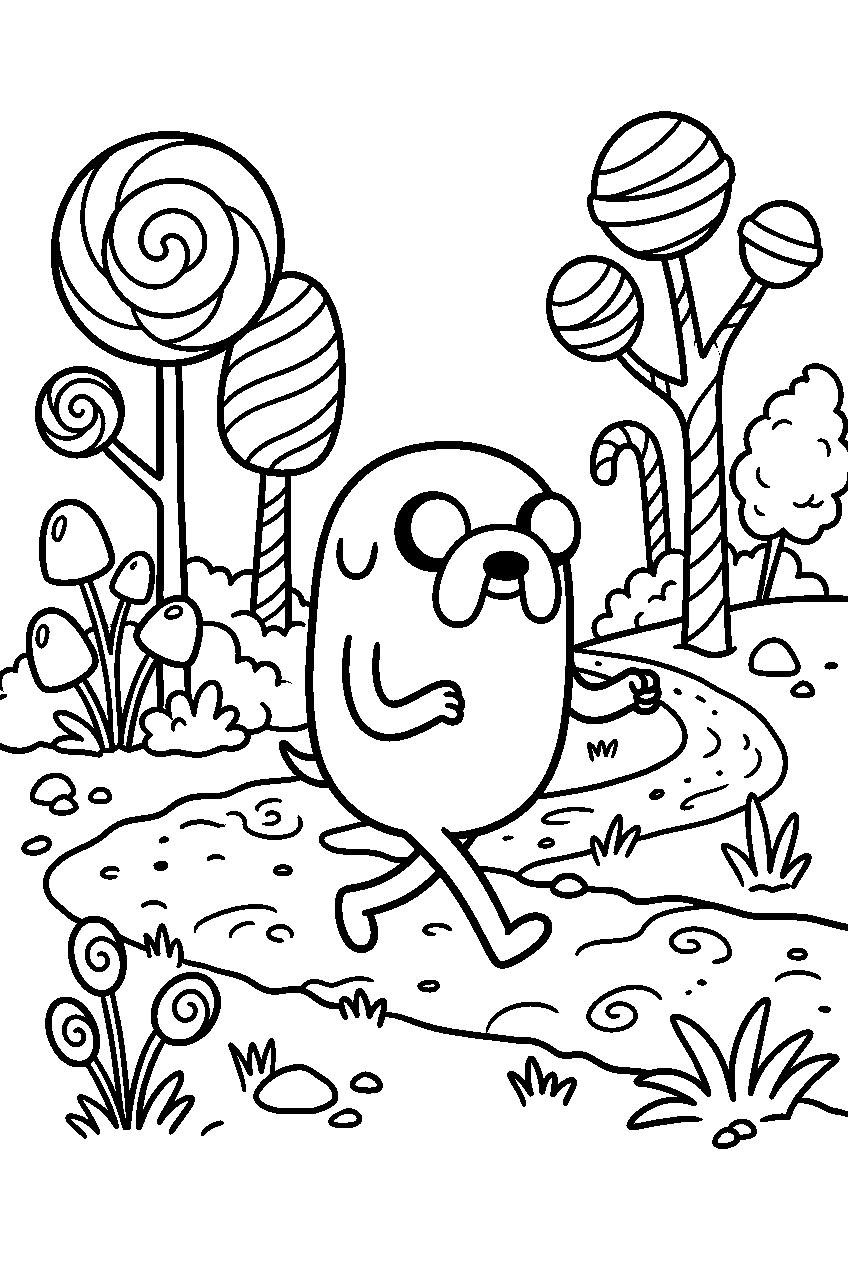 adventure time jake walking in candy forest line art