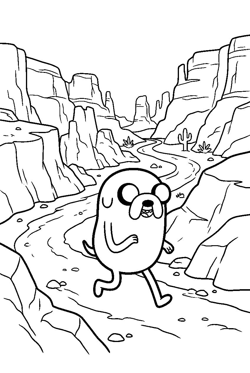 adventure time jake walking in desert canyon line art