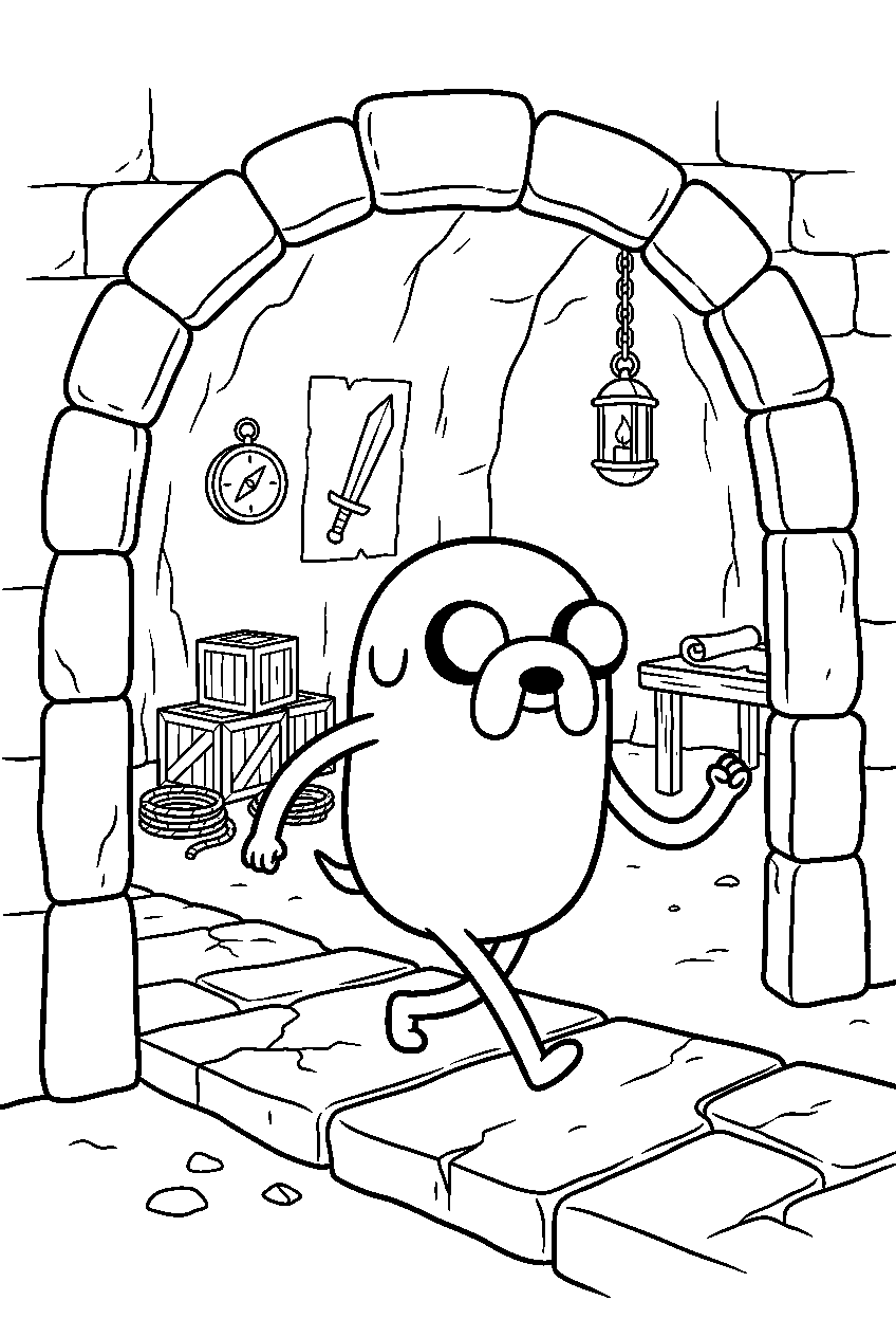 adventure time jake walking in secret hideout line art