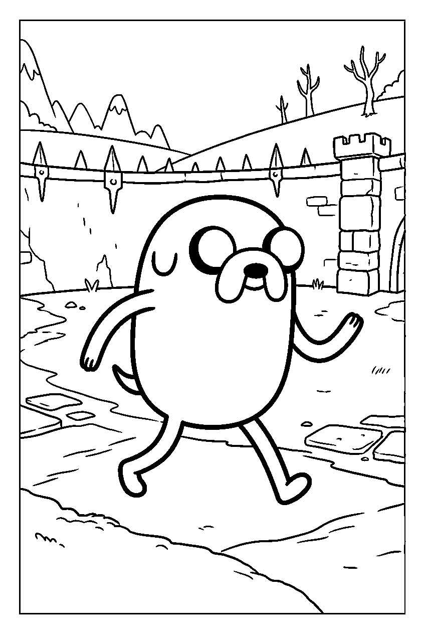 adventure time jake walking in training arena line art