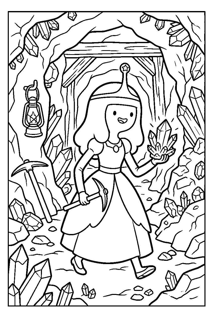 adventure time princess bubblegum exploring in gemstone mine line art
