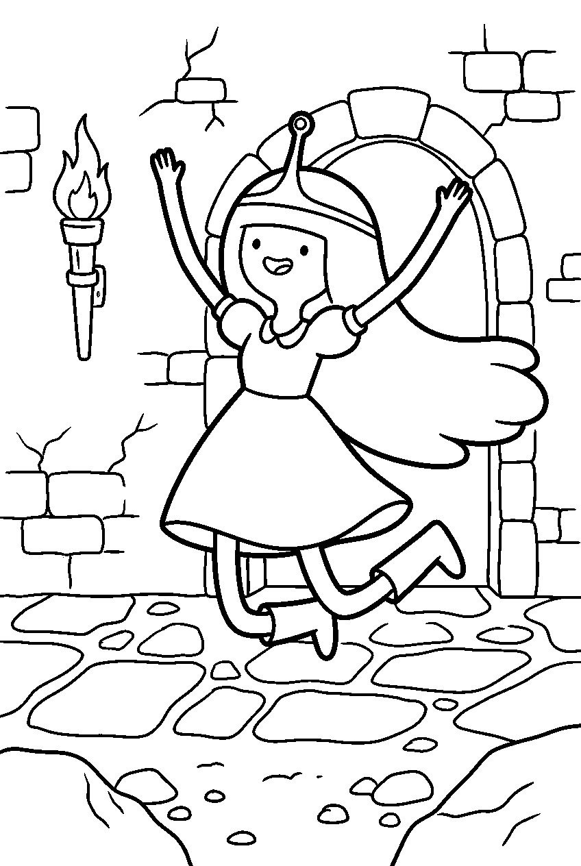 adventure time princess bubblegum jumping in underground dungeon line art