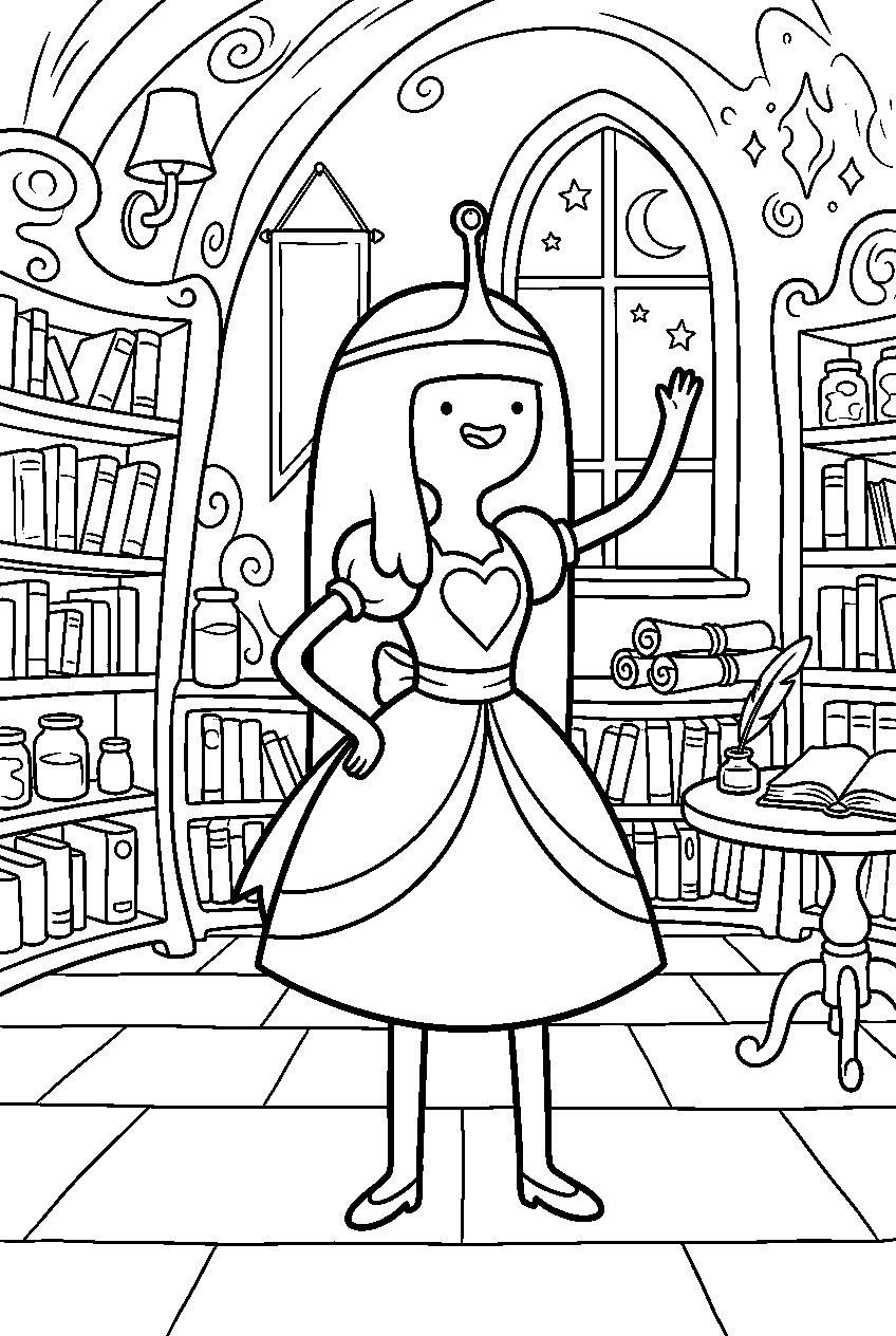 adventure time princess bubblegum posing in magical library line art