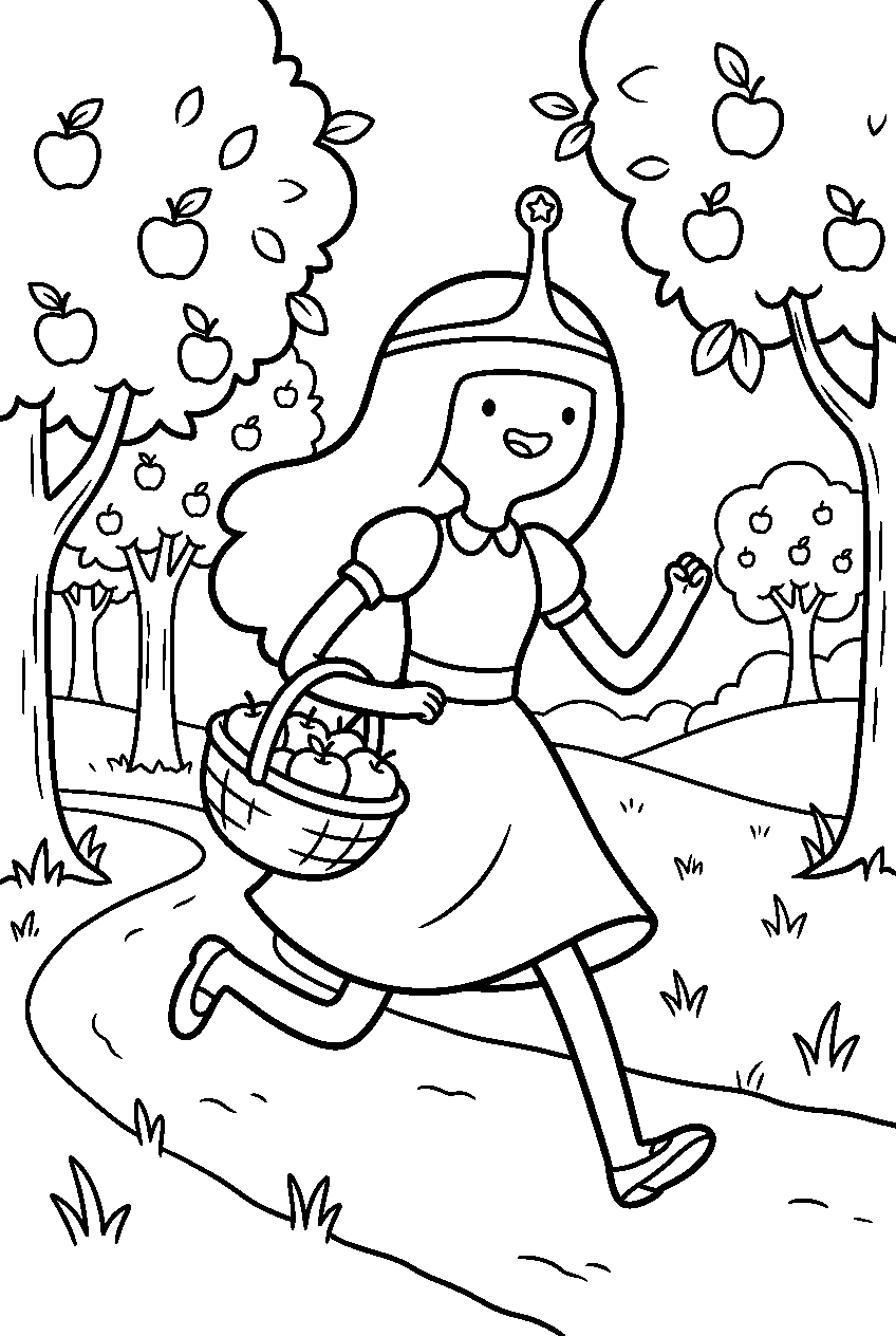 adventure time princess bubblegum running in apple orchard line art