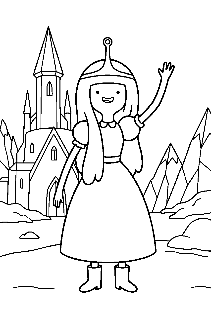 adventure time princess bubblegum waving in ice kingdom line art