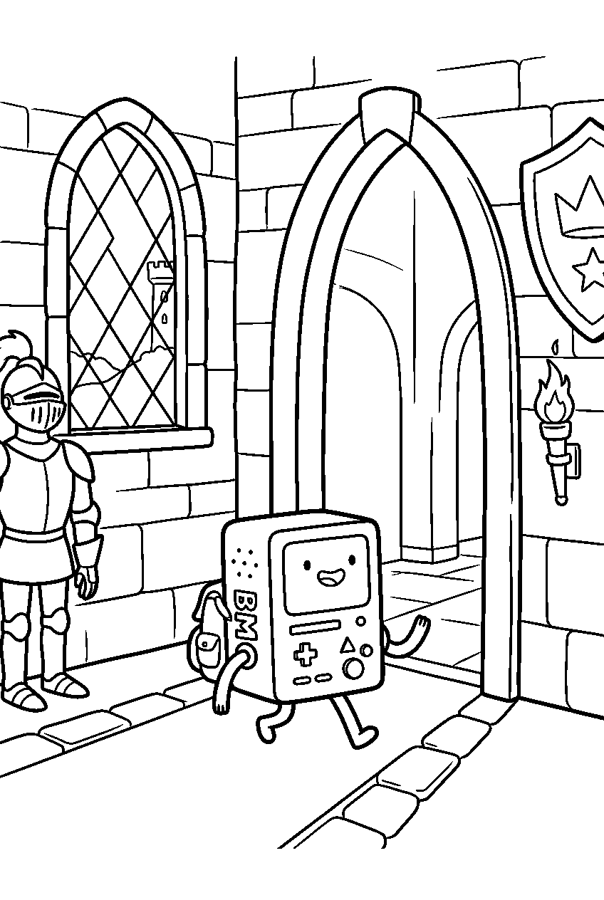 adventure time bmo exploring in royal castle line art