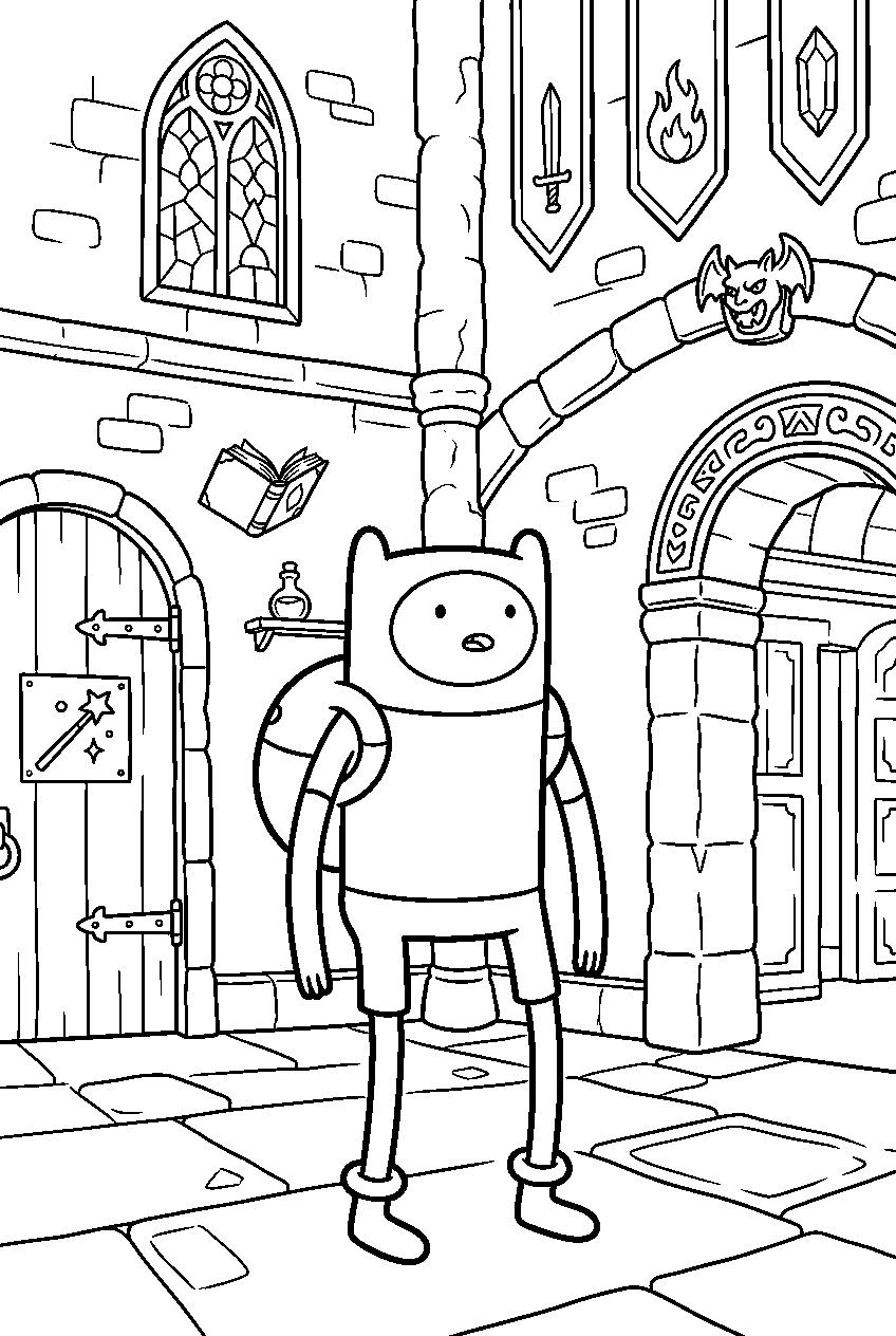 adventure time finn looking around in fantasy school line art