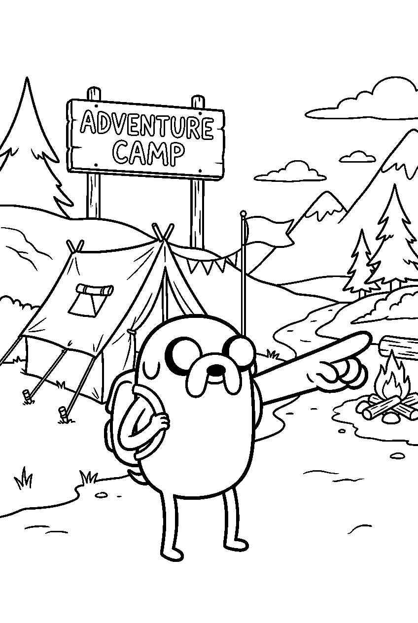 adventure time jake pointing in adventure camp line art