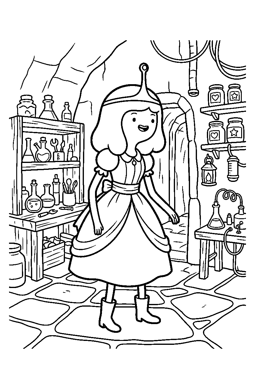 adventure time princess bubblegum looking around in secret hideout line art