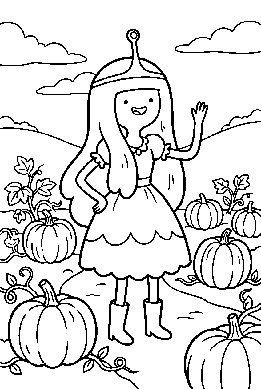 adventure time princess bubblegum posing in pumpkin patch line art