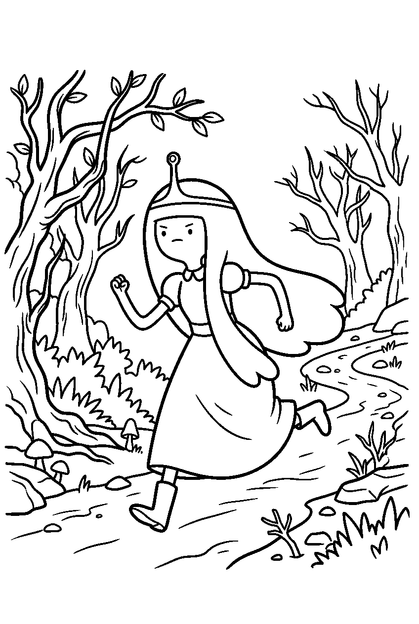 adventure time princess bubblegum running in spooky forest line art