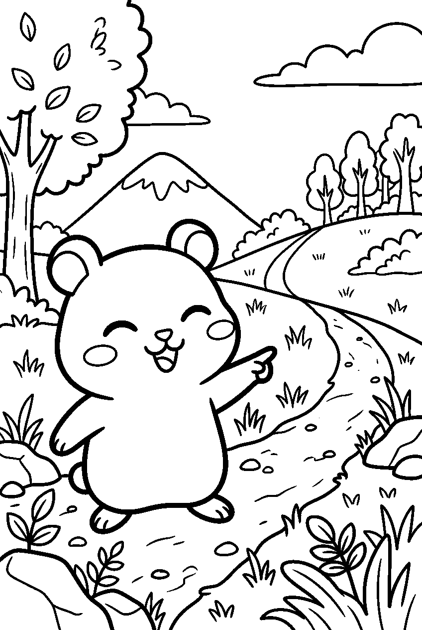 chiikawa pointing in adventure field line art