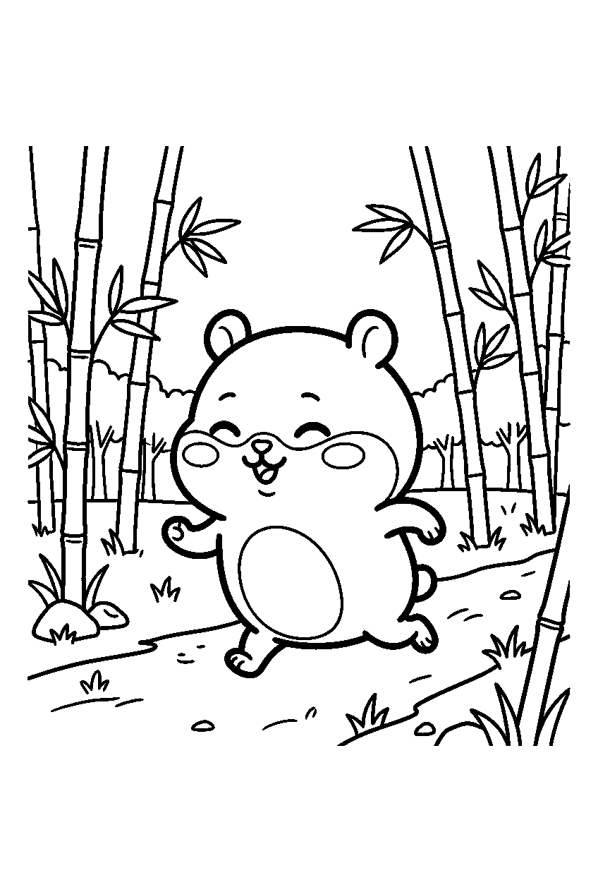 chiikawa running in bamboo grove line art