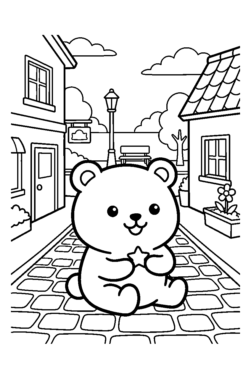 chiikawa sitting in town street line art