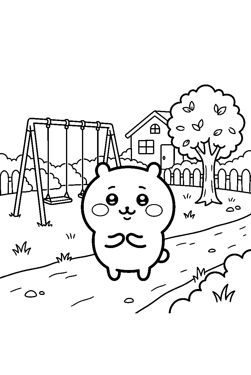 chiikawa standing in neighborhood park line art