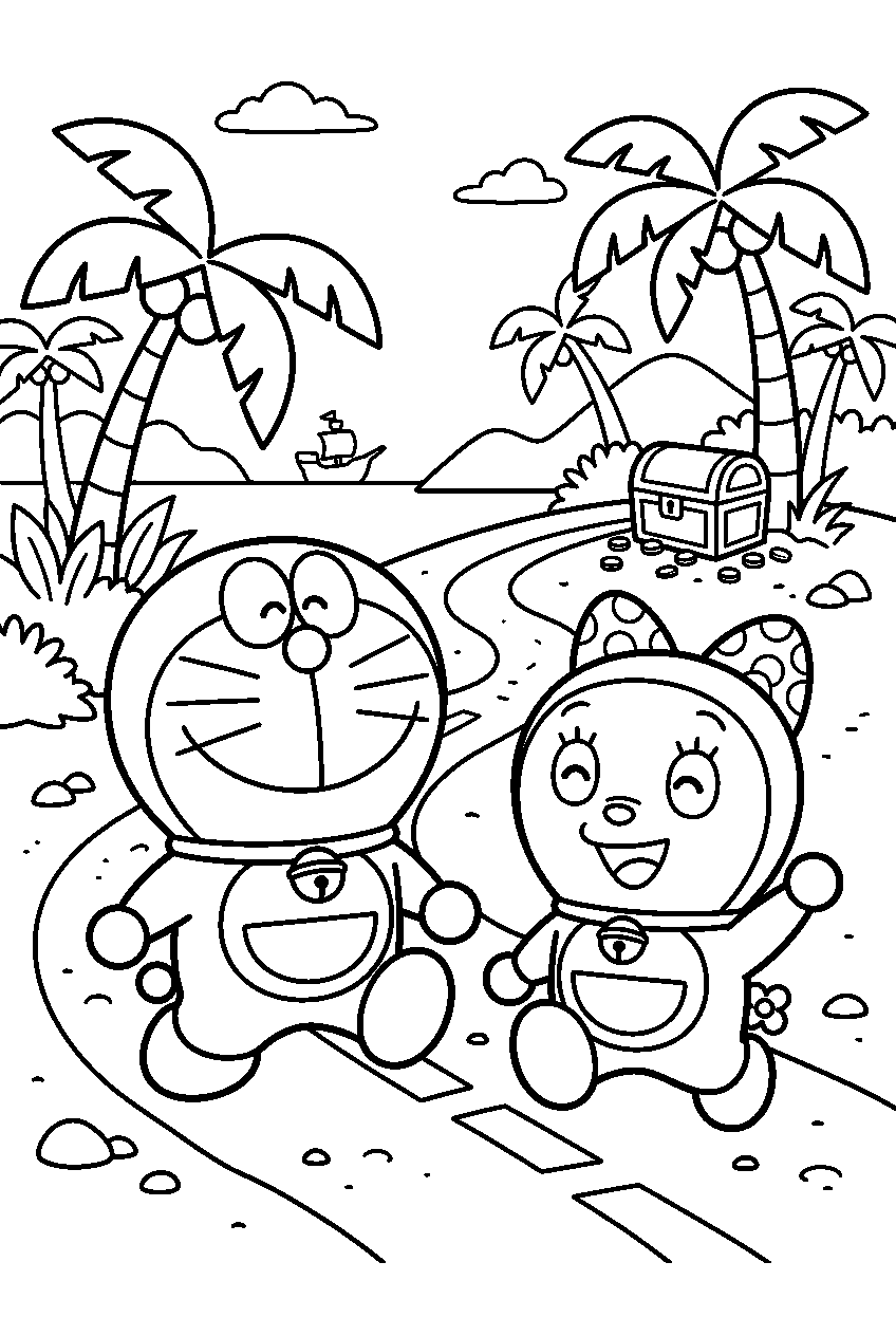 doraemon dorami walking in treasure island line art