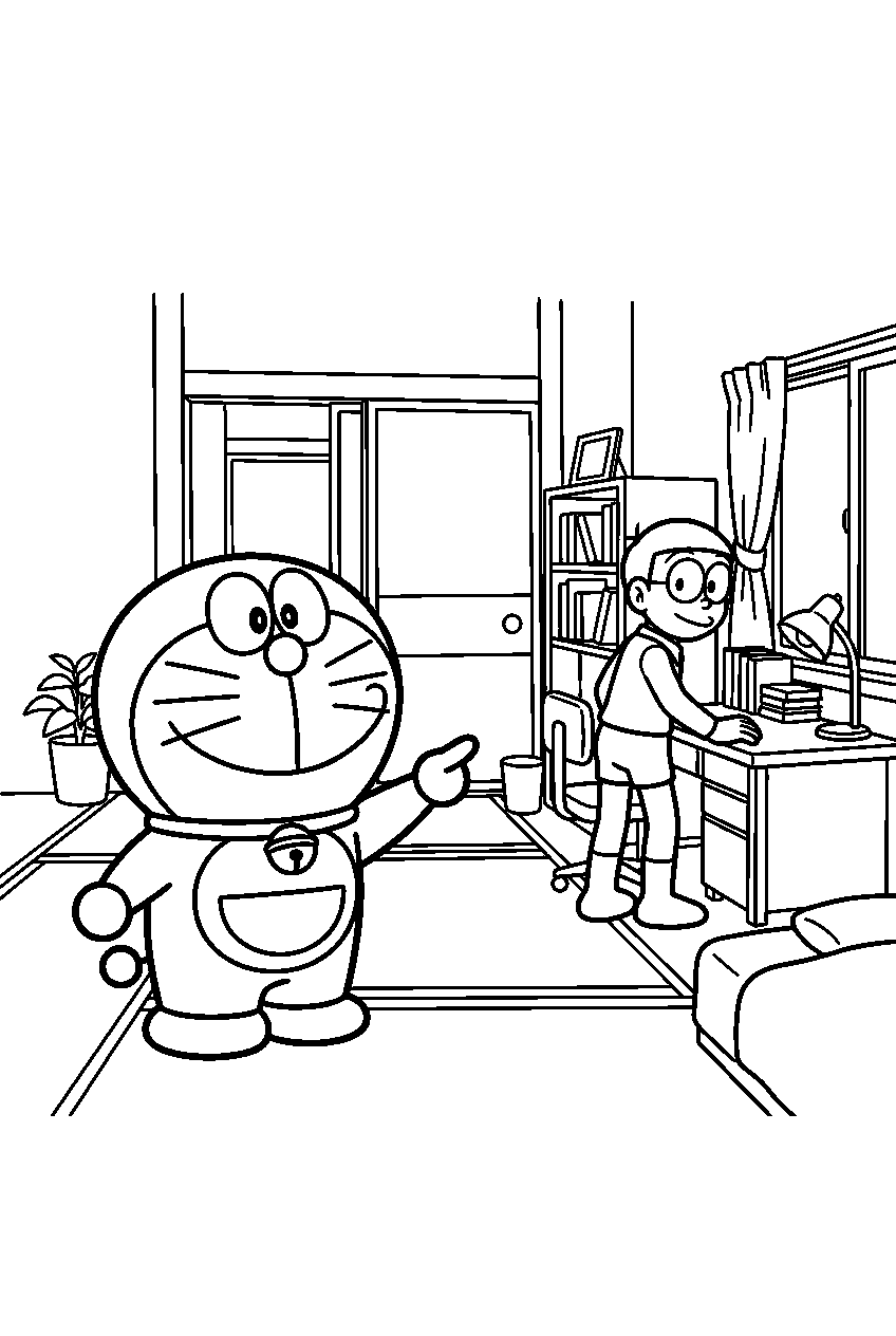 doraemon pointing in nobita s house line art