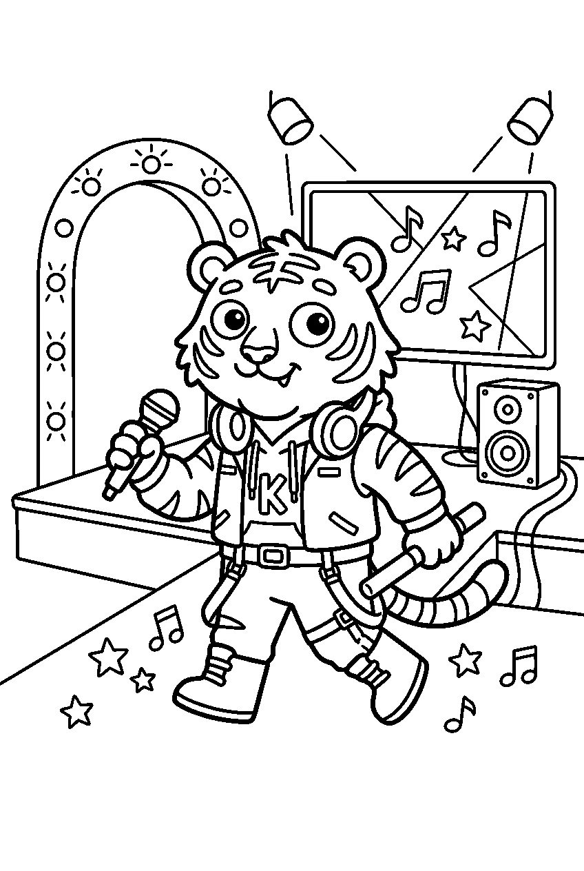 kpop demon hunters derpy tiger exploring in music video set line art