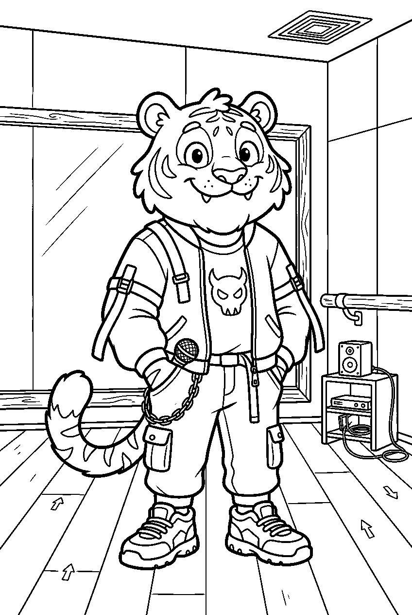 kpop demon hunters derpy tiger standing in practice room line art