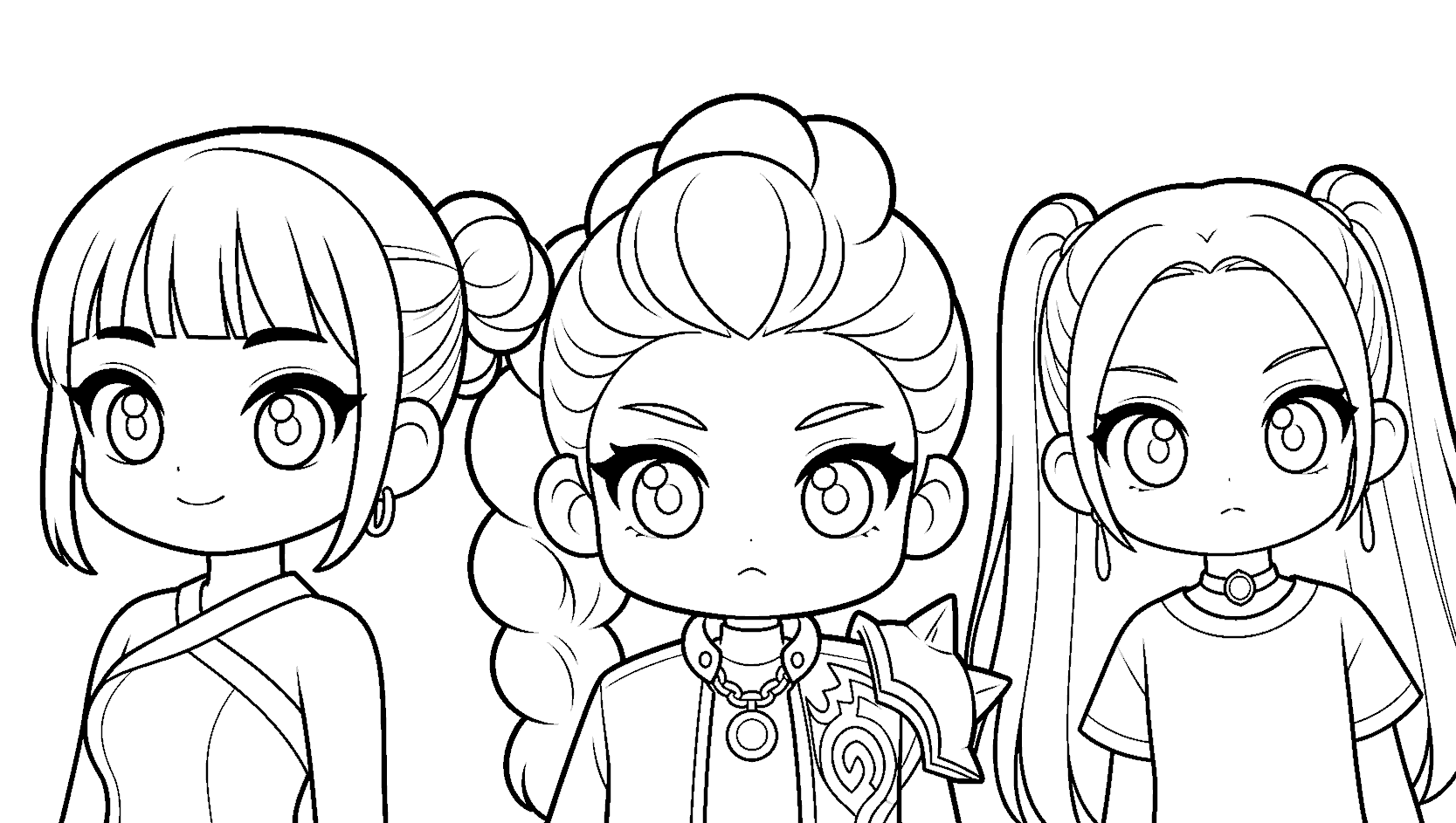 chibi k pop demon hunters akali kaisa and ahri line art