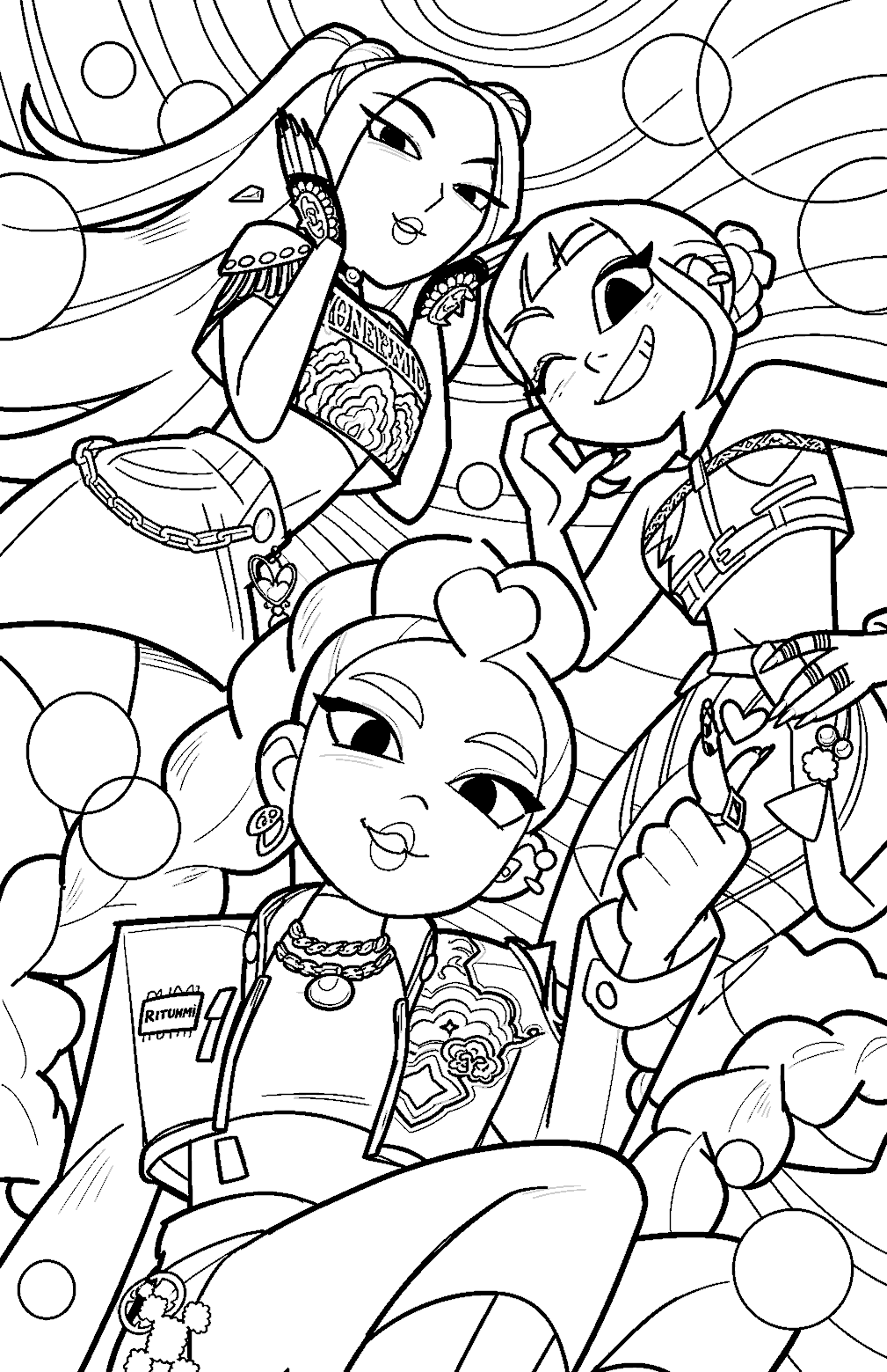 k pop demon hunters bubble background line art