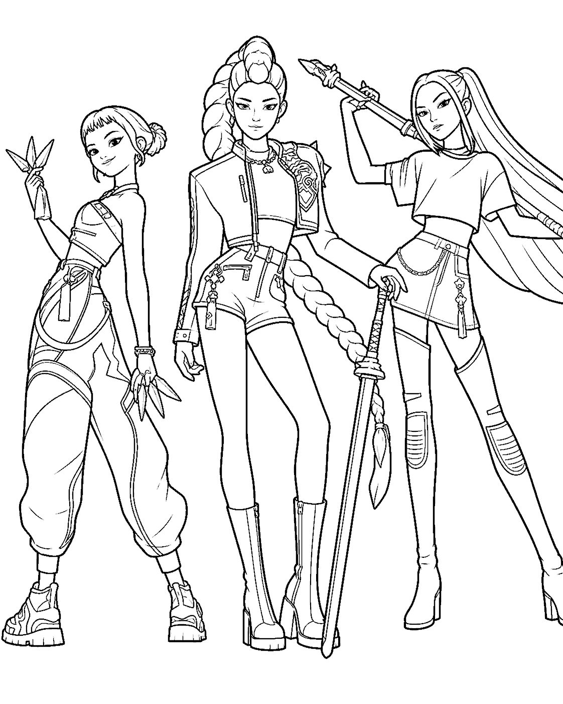 k pop demon hunters akali kaisa and ahri anime line art