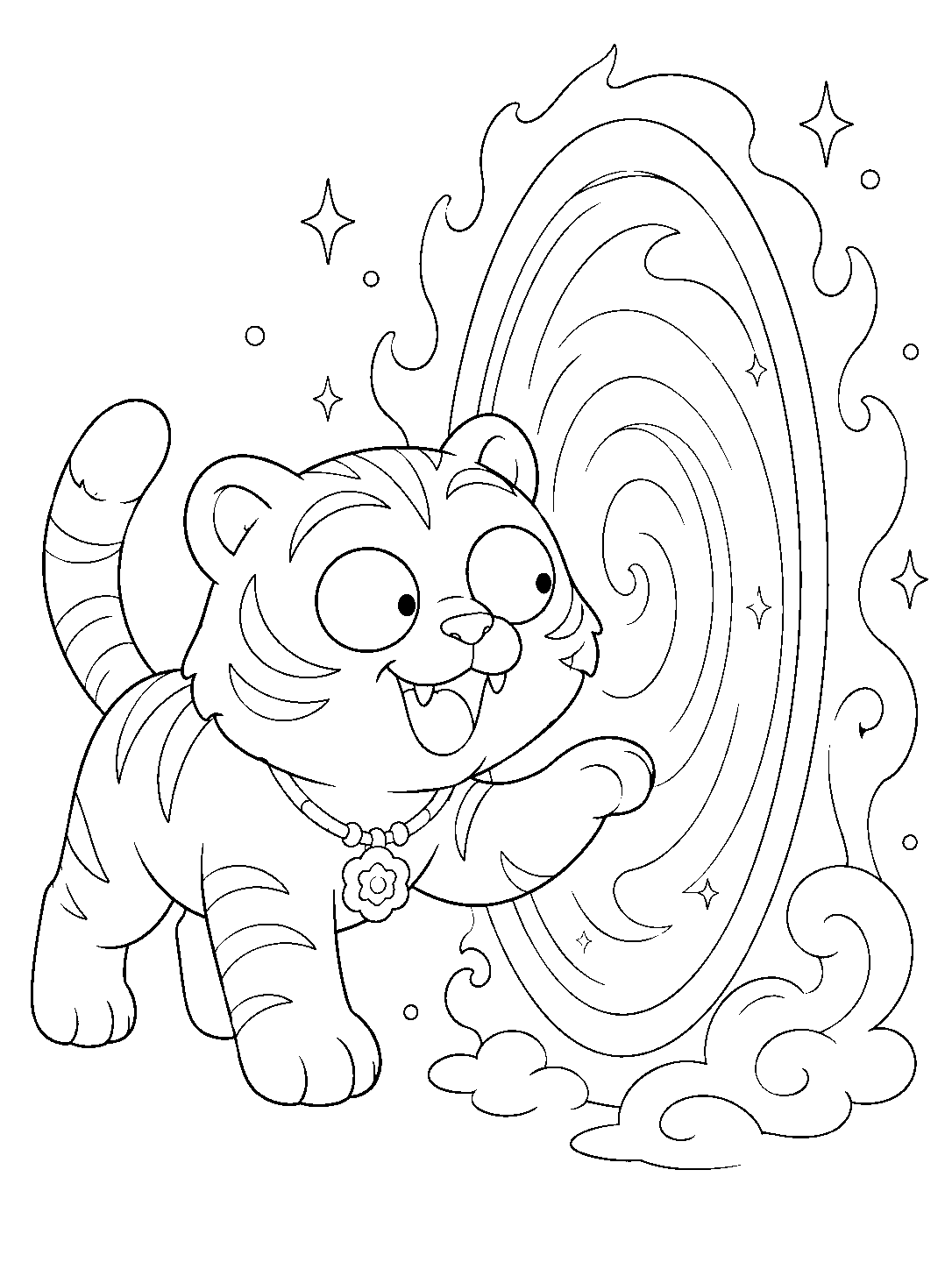 kpop demon hunters derpy tiger exploring at magic portal line art