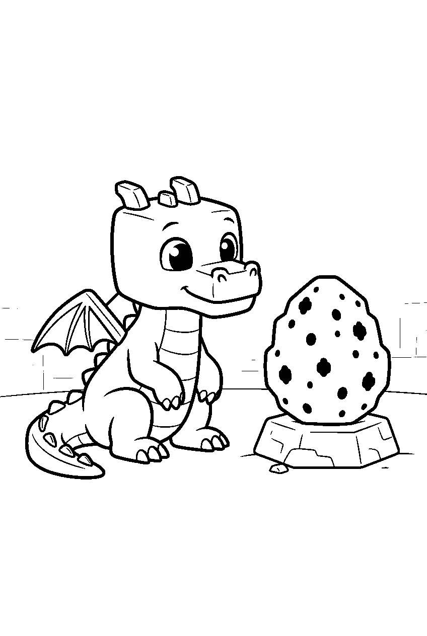 baby minecraft ender dragon beside dragon egg line art