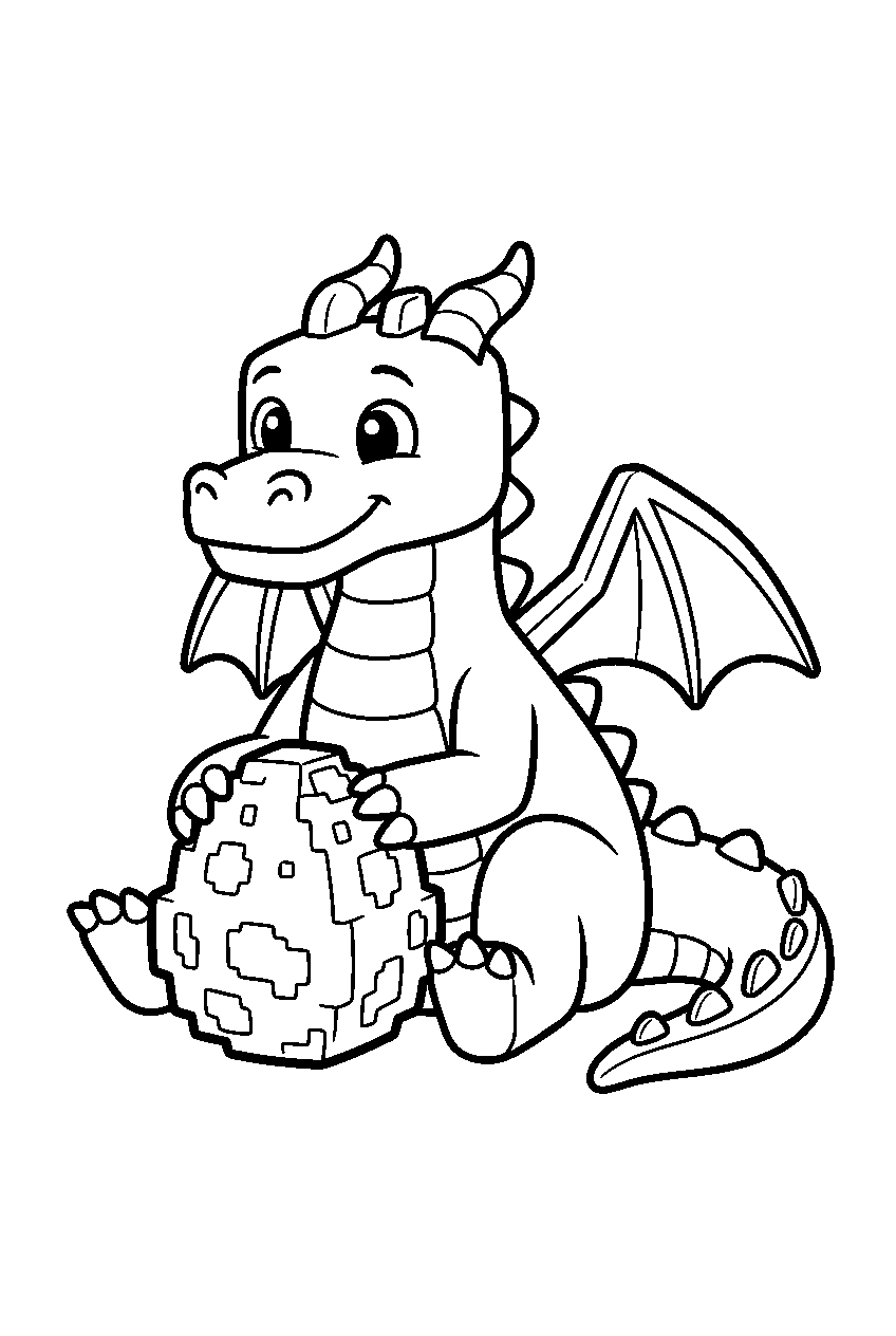 cute minecraft ender dragon with dragon egg line art