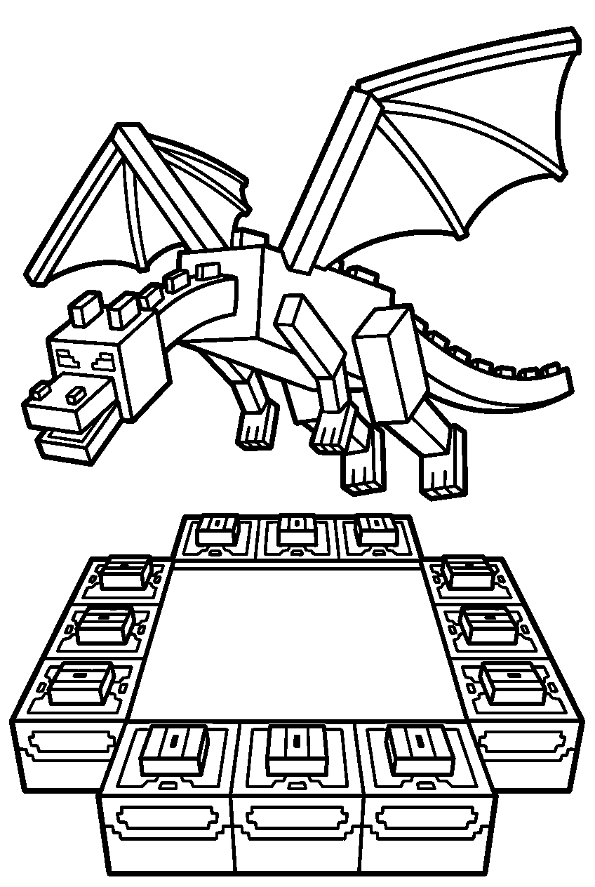 minecraft ender dragon above the end portal line art