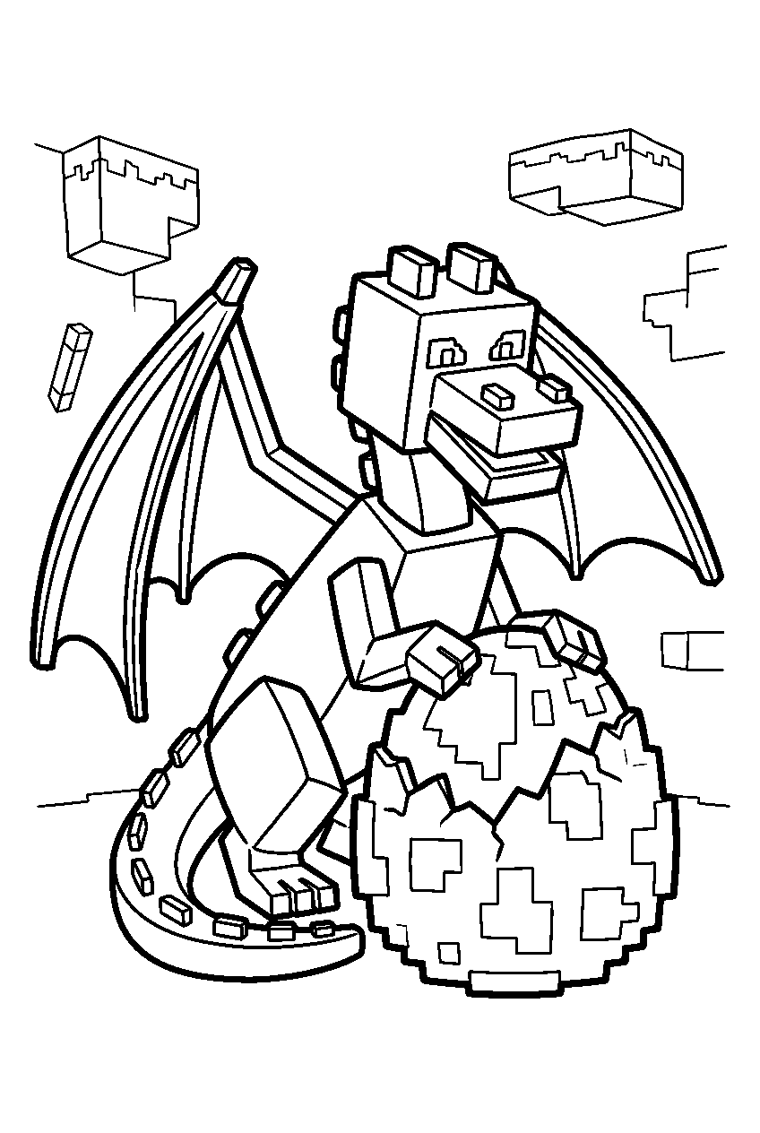 minecraft ender dragon and cracked dragon egg line art