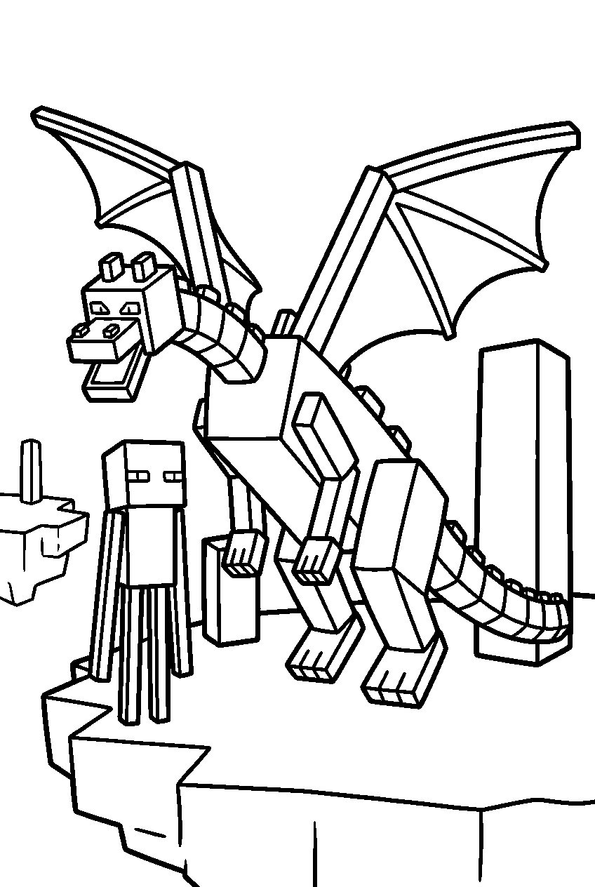 minecraft ender dragon and enderman in the end line art